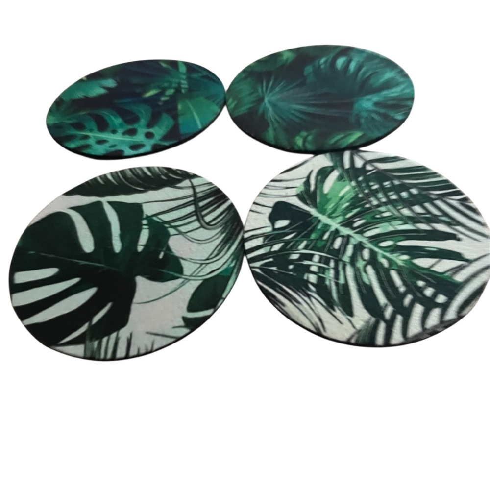 Tropical Leaf Print Coasters Set